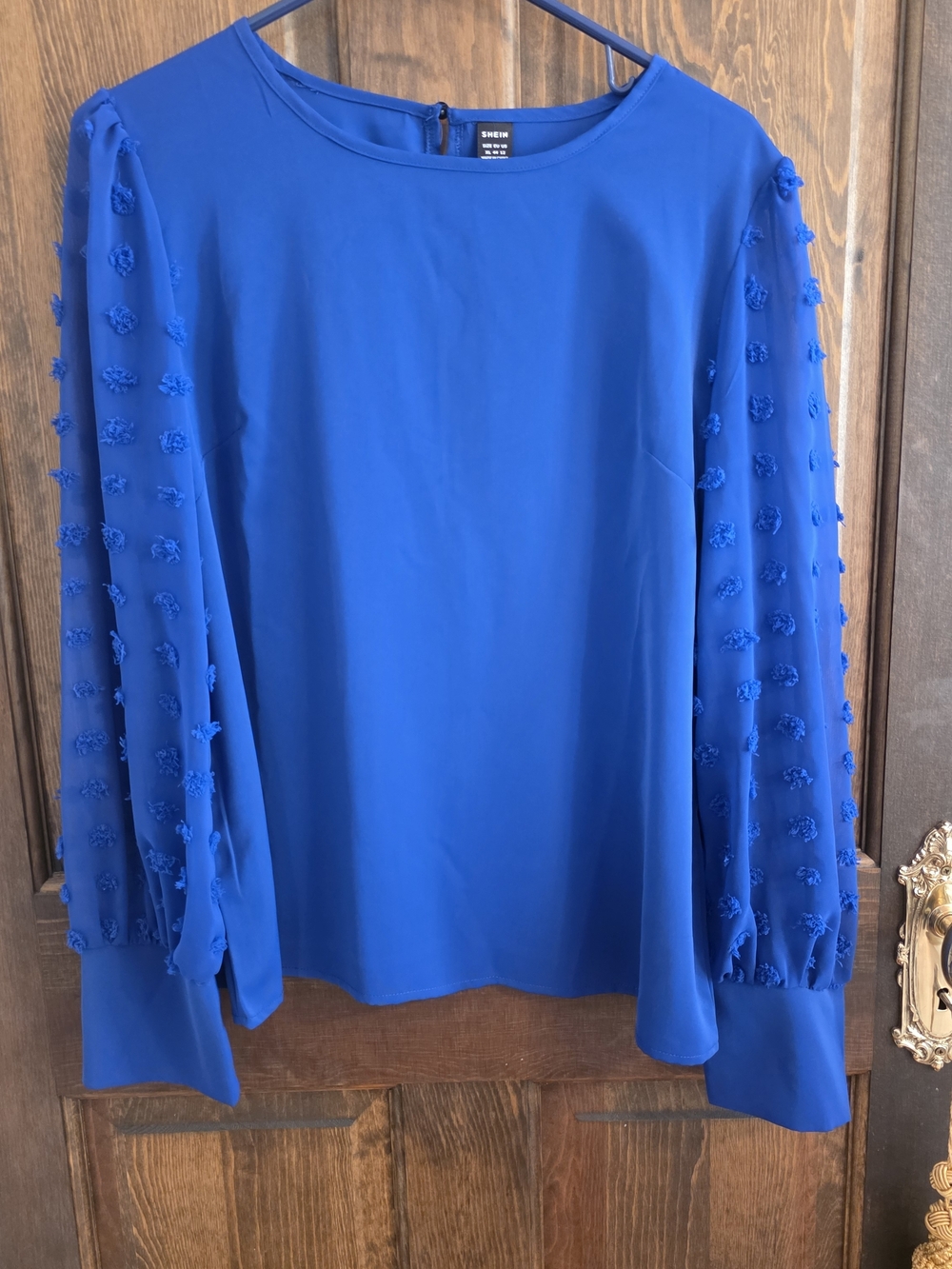 SHEIN Cobalt Blue Long-Sleeve Pom-Pom Detail Blouse